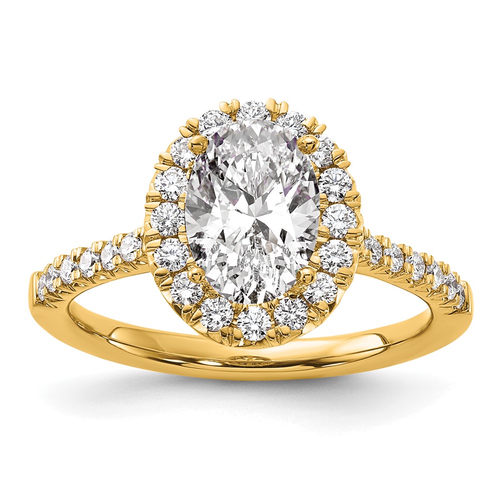 14K Yellow Gold 0.50 Carat Lab Grown Diamond VS SI+ G+ 1.50 Carat Center Oval Semi Mount Halo Engagement Ring