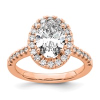 14K Rose Gold 0.33 Carat Lab Grown Diamond VS SI+ G+ 2 Carat Center Oval Semi Mount Halo Engagement Ring view 1