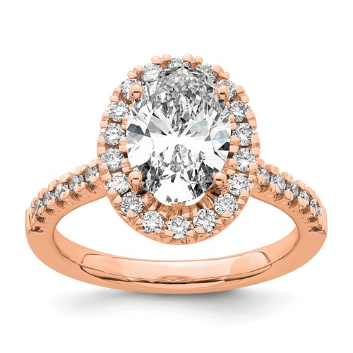 14K Rose Gold 0.33 Carat Lab Grown Diamond VS SI+ G+ 2 Carat Center Oval Semi Mount Halo Engagement Ring