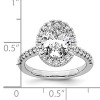 14K White Gold 0.50 Carat Lab Grown Diamond VS SI+ G+ 2 Carat Center Oval Semi Mount Halo Engagement Ring view 2