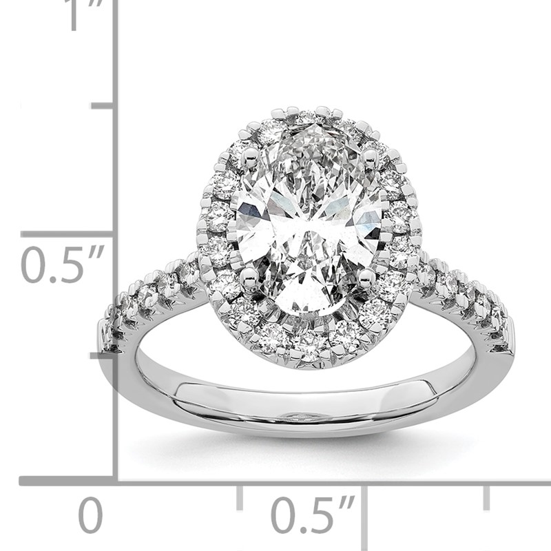 14k White Gold 1/2 carat Lab Grown Diamond VS/SI+ G+ 2 carat Center Oval Semi Mount Halo Engagement Ring