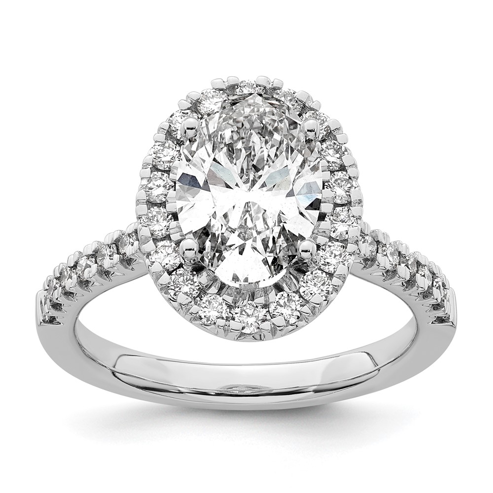 14K White Gold Lab Grown VS+ F+ Diamond Oval Halo Semi-mount Engagement Ring