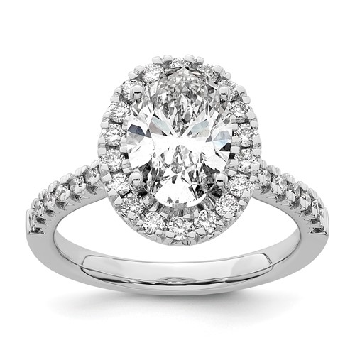 14K White Gold Certified Lab Grown Dia VS+ F+ Oval Halo S M Engagement Ring
