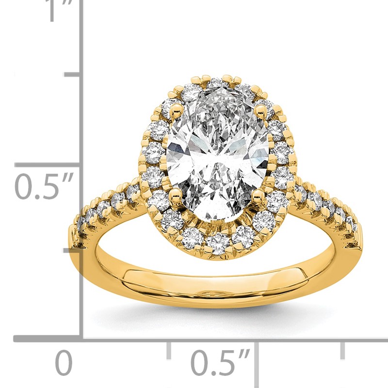 14k 1/2 carat Lab Grown Diamond VS/SI+ G+ 2 carat Center Oval Semi Mount Halo Engagement Ring