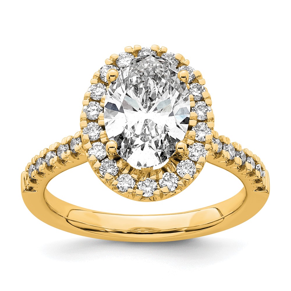 14K Yellow Gold 0.50 Carat Lab Grown Diamond VS SI+ G+ 2 Carat Center Oval Semi Mount Halo Engagement Ring
