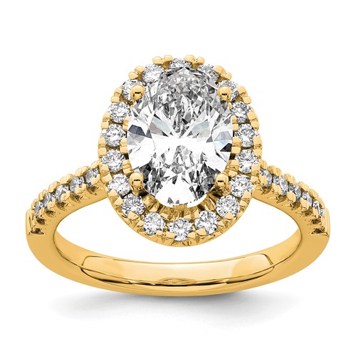 14K Yellow Gold 0.50 Carat Lab Grown Diamond VS SI+ G+ 2 Carat Center Oval Semi Mount Halo Engagement Ring