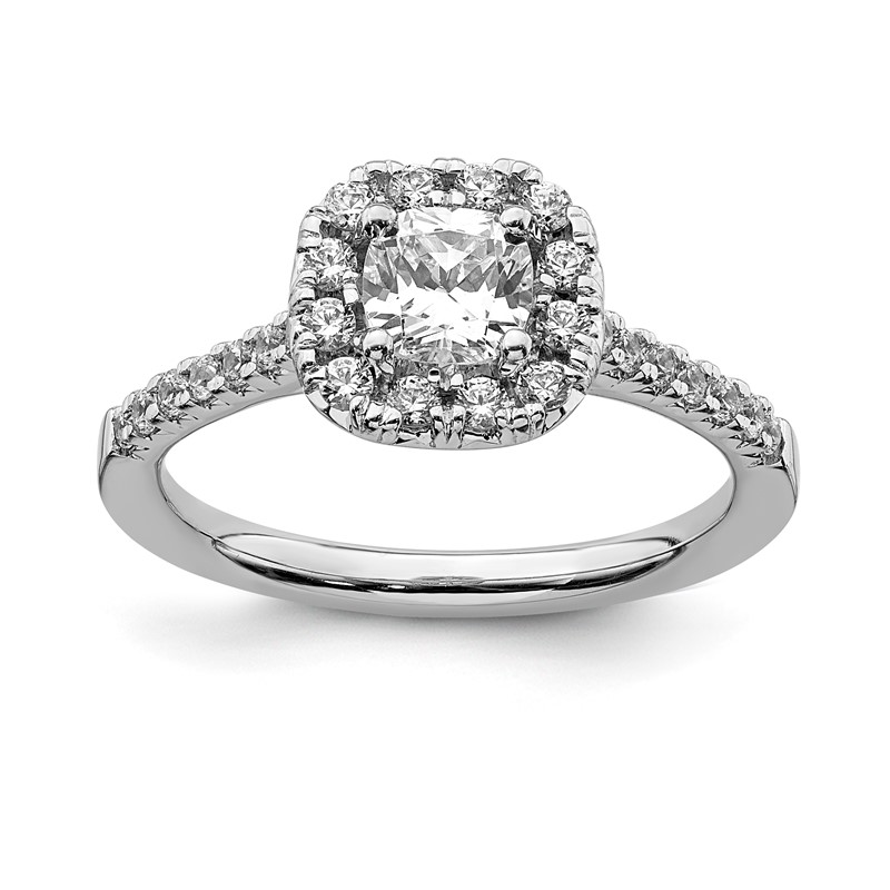 True Origin 14K White Gold 3/8 carat Lab Grown Diamond VS  D E F  Semi Mount Cushion Halo Engagement Ring