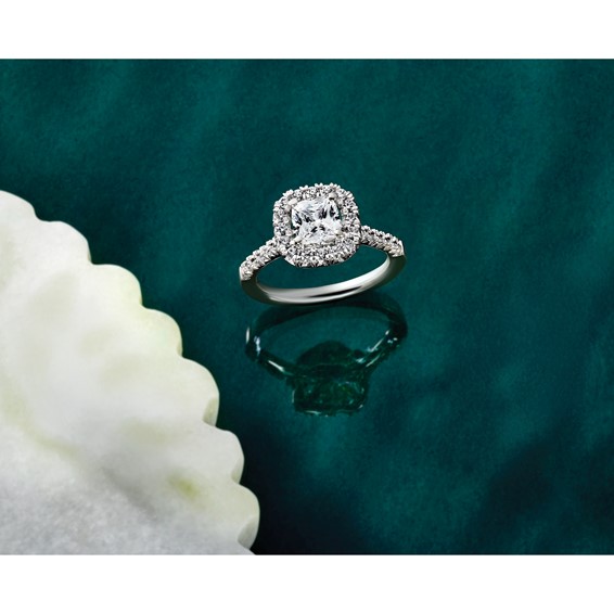 True Origin Lab Grown Diamond Semi-Mount Cushion Halo Engagement Rings