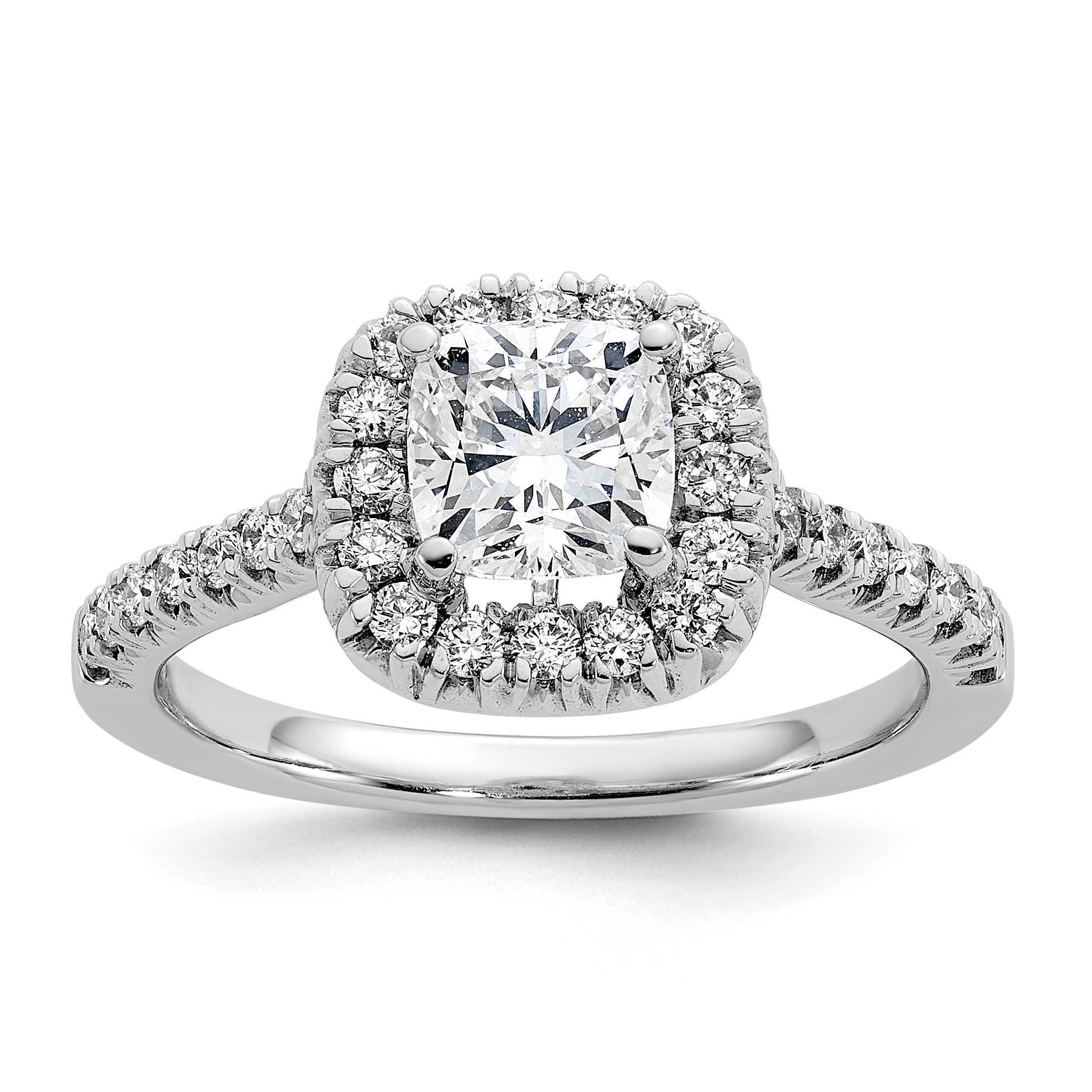 True Origin 14K White Gold 3/8 carat Lab Grown Diamond VS  D E F  Semi Mount Cushion Halo Engagement Ring (RM2059E-100-WLD)