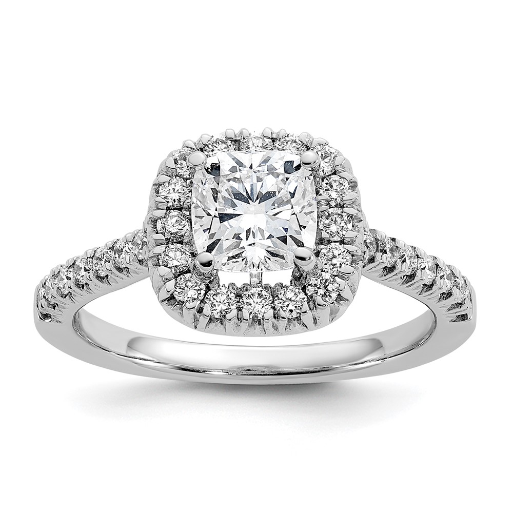 True Origin 14K White Gold 3/8 carat Lab Grown Diamond VS  D E F  Semi Mount Cushion Halo Engagement Ring (RM2059E-100-WLD)