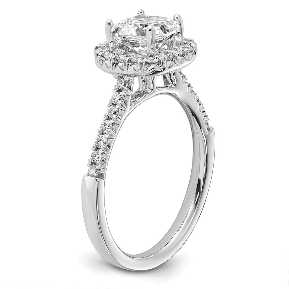 True Origin 14K White Gold 1/2 carat Lab Grown Diamond VS  D E F  Semi Mount Cushion Halo Engagement Ring (RM2059E-150-WLD)