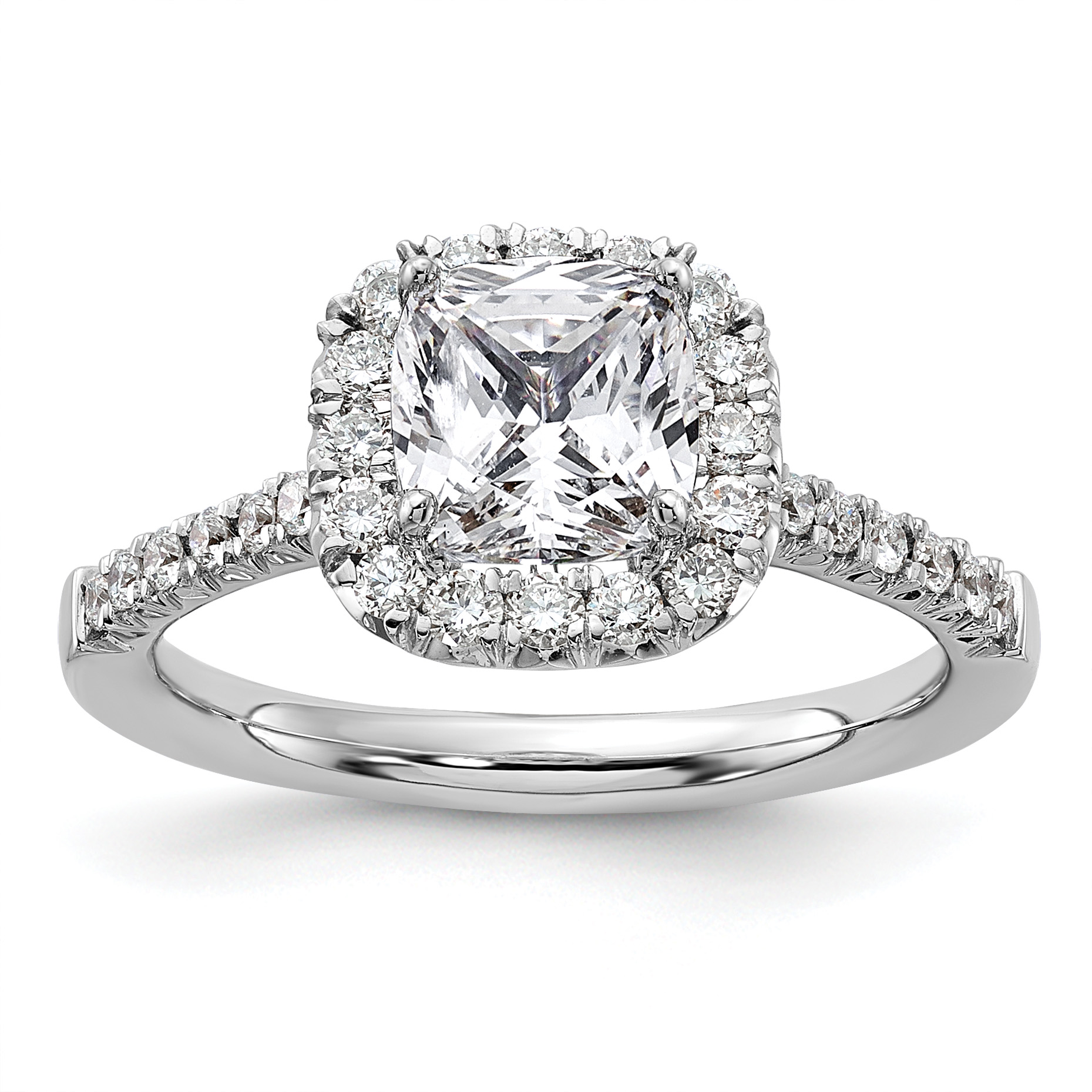 True Origin 14K White Gold 1/2 carat Lab Grown Diamond VS  D E F  Semi Mount Cushion Halo Engagement Ring (RM2059E-150-WLD)