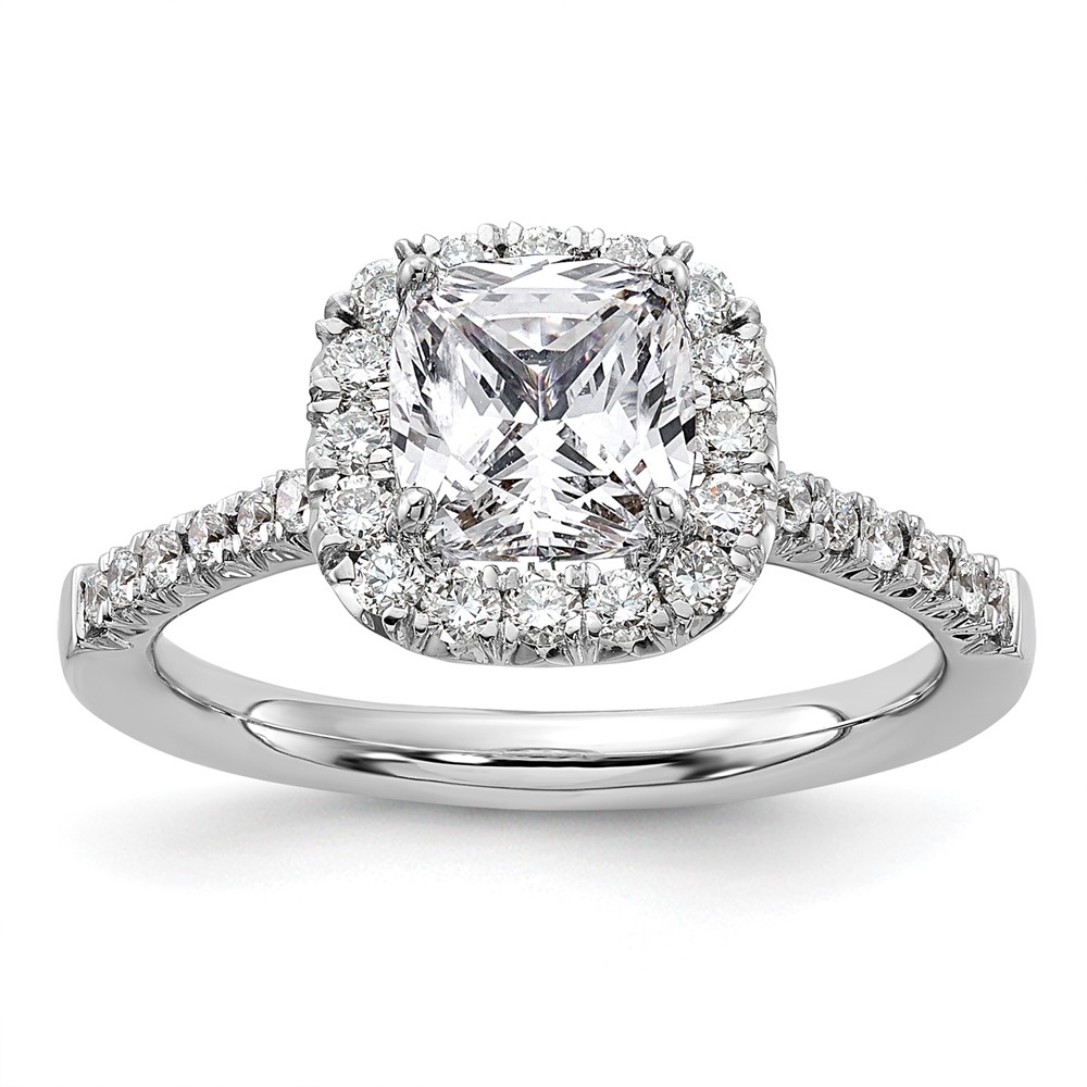 True Origin 14K White Gold 1/2 carat Lab Grown Diamond VS  D E F  Semi Mount Cushion Halo Engagement Ring (RM2059E-150-WLD)