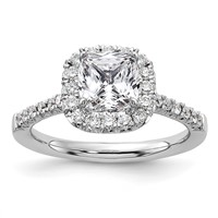True Origin 14K White Gold 0.50 Carat Lab Grown Diamond VS+ F+ Semi-Mount Cushion Halo Engagement Ring view 1