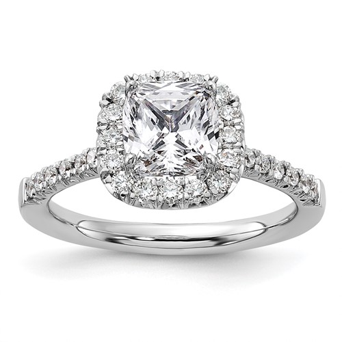 14K White Gold 0.50 Carat Lab Grown Diamond VS SI+ G+ 1.50 Carat Cushion Center Semi Mount Halo Engagement Ring