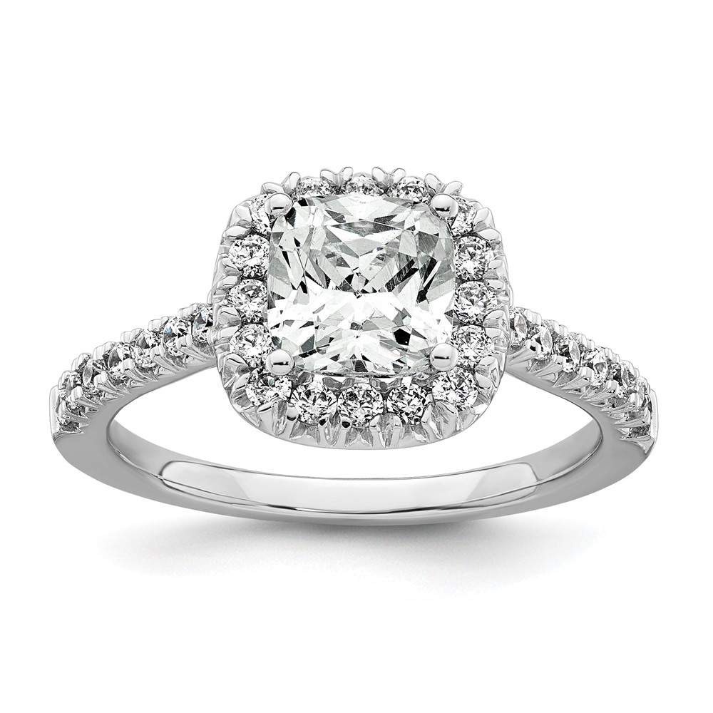 14K White Gold 0.50 Carat Lab Grown Diamond VS SI+ G+ 2 Carat Cushion Center Semi Mount Halo Engagement Ring
