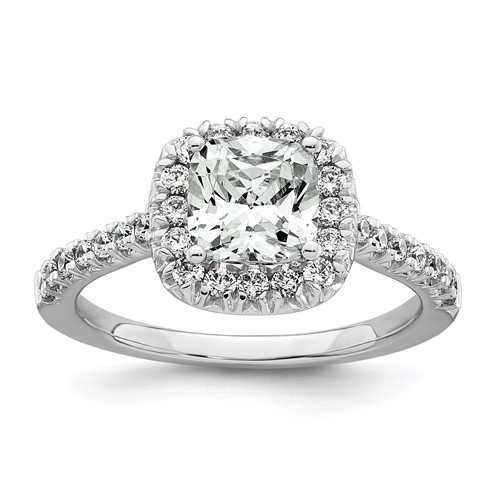 14K White Gold 0.50 Carat Lab Grown Diamond VS SI+ G+ 2 Carat Cushion Center Semi Mount Halo Engagement Ring