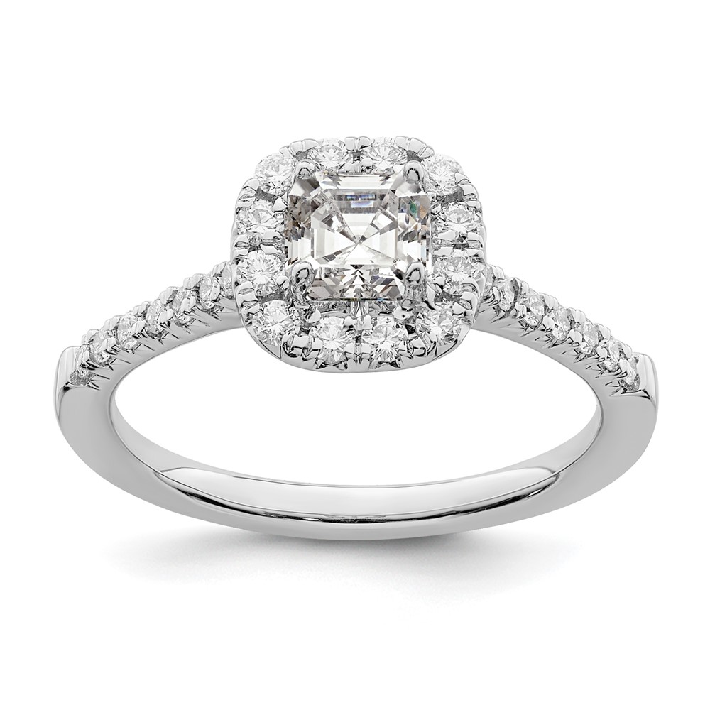 True Origin 14K White Gold 1/2 carat Lab Grown Diamond VS  D E F  Semi Mount Ascher Halo Engagement Ring (RM2060E-050-WLD)