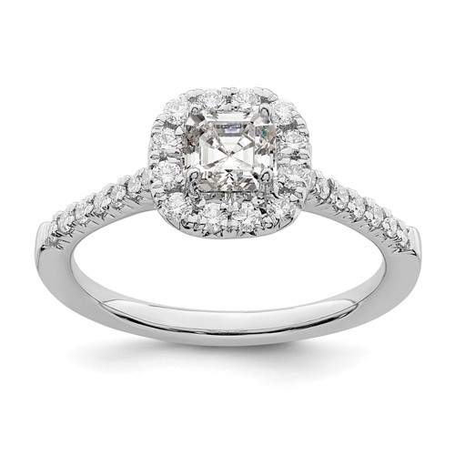 True Origin 14K White Gold 0.50 Carat Lab Grown Diamond VS+ F+ Semi-Mount Asscher Halo Engagement Ring