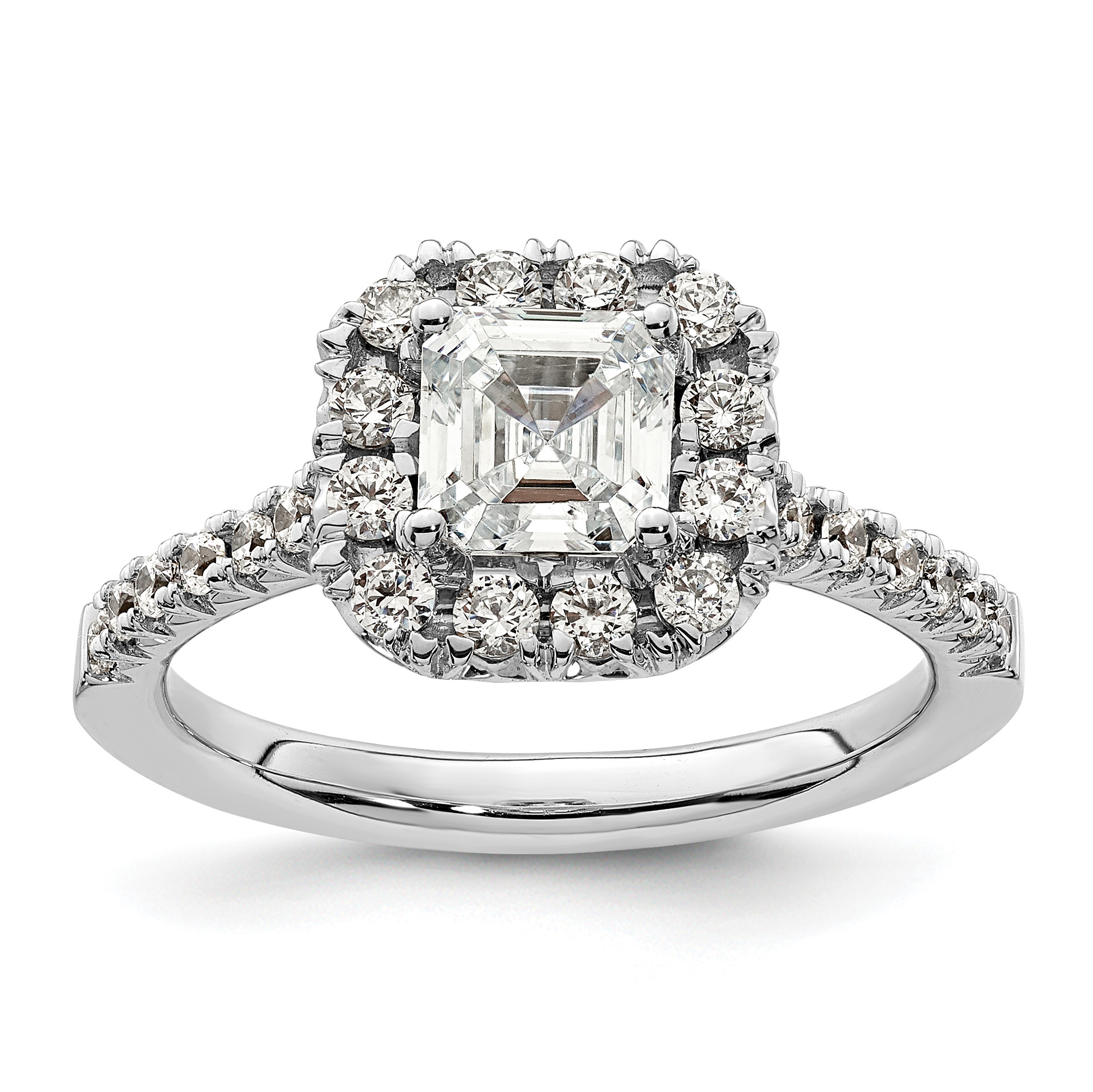 True Origin 14K White Gold 1/2 carat Lab Grown Diamond VS  D E F  Semi Mount Ascher Halo Engagement Ring (RM2060E-100-WLD)