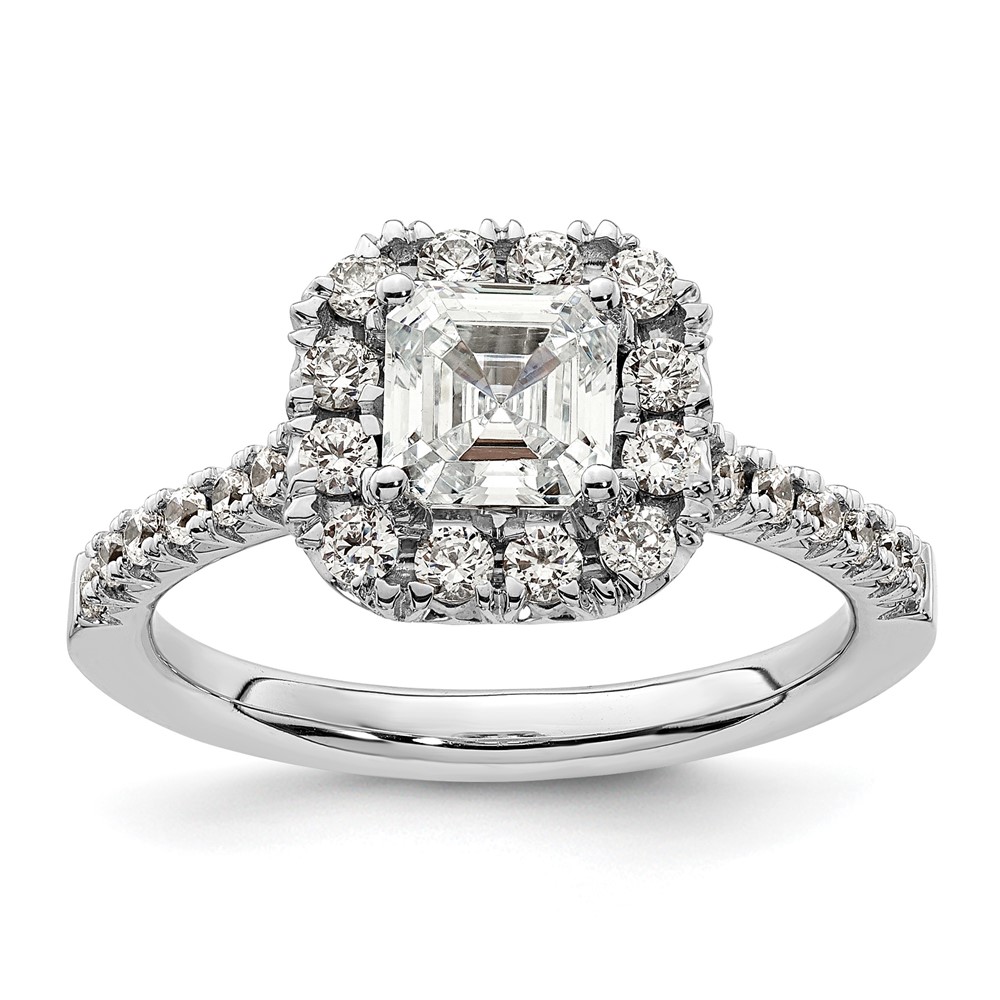 True Origin 14K White Gold 1/2 carat Lab Grown Diamond VS  D E F  Semi Mount Ascher Halo Engagement Ring (RM2060E-100-WLD)