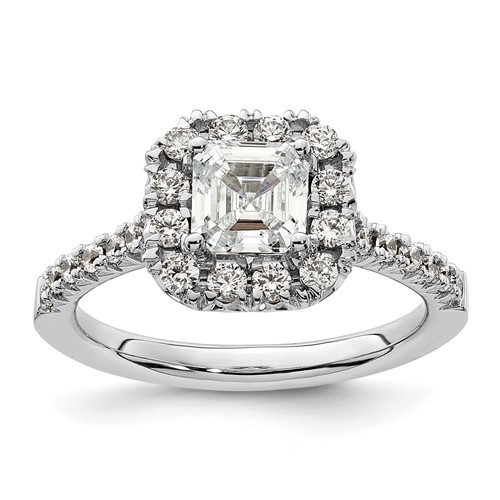 True Origin 14K White Gold 0.50 Carat Lab Grown Diamond VS+ F+ Semi-Mount Asscher Halo Engagement Ring