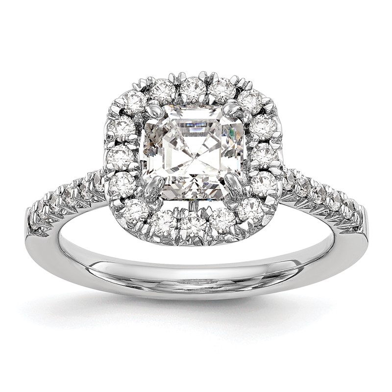 True Origin 14K White Gold 1/2 carat Lab Grown Diamond VS  D E F  Semi Mount Ascher Halo Engagement Ring