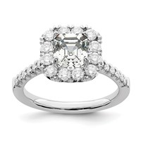 True Origin 14K White Gold 0.75 Carat Lab Grown Diamond VS+ F+ Semi-Mount Asscher Halo Engagement Ring view 1