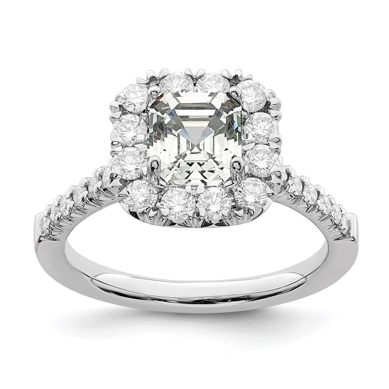 True Origin 14K White Gold 3/4 carat Lab Grown Diamond VS  D E F  Semi Mount Ascher Halo Engagement Ring