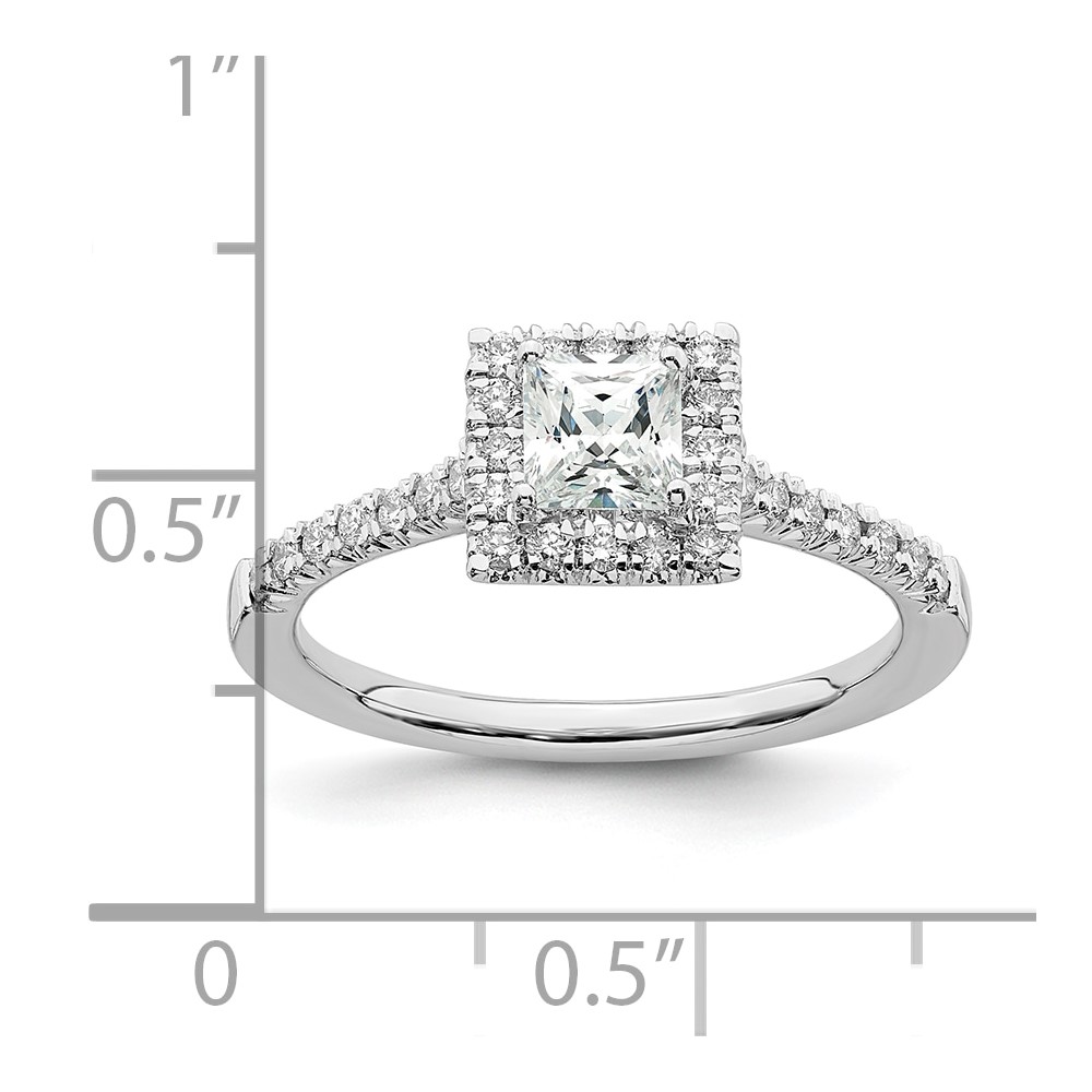 True Origin 14K White Gold 1/3 carat Lab Grown Diamond VS  D E F  Semi Mount Princess Halo Engagement Ring (RM2061E-050-WLD)