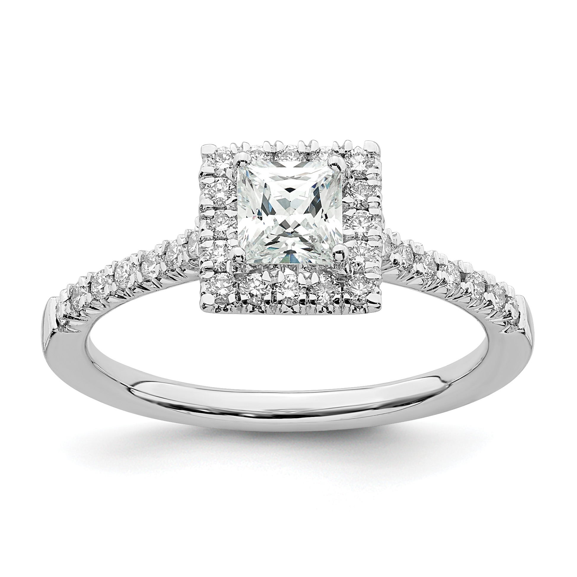 True Origin 14K White Gold 1/3 carat Lab Grown Diamond VS  D E F  Semi Mount Princess Halo Engagement Ring (RM2061E-050-WLD)