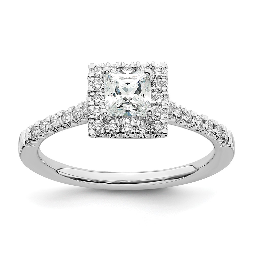 True Origin 14K White Gold 1/3 carat Lab Grown Diamond VS  D E F  Semi Mount Princess Halo Engagement Ring (RM2061E-050-WLD)