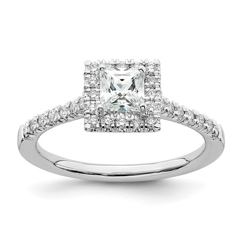 True Origin 14K White Gold 0.33 Carat Lab Grown Diamond VS+ F+ Semi-Mount Princess Halo Engagement Ring