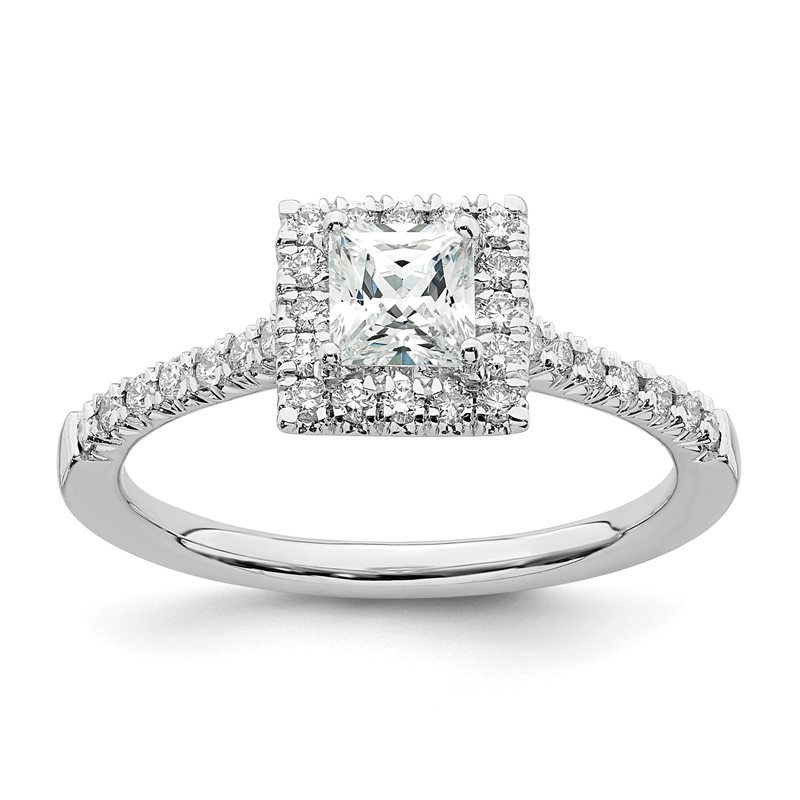 True Origin 14K White Gold 1/3 carat Lab Grown Diamond VS  D E F  Semi Mount Princess Halo Engagement Ring