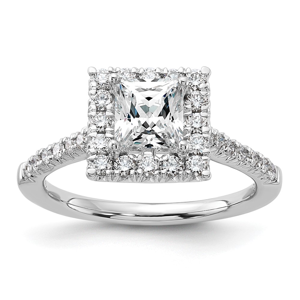 14k White Gold 1/2 carat Lab Grown Diamond VS/SI+ G+ 1 carat Center Princess Semi Mount Halo Engagement Ring (RM2061E-100-7WLG)