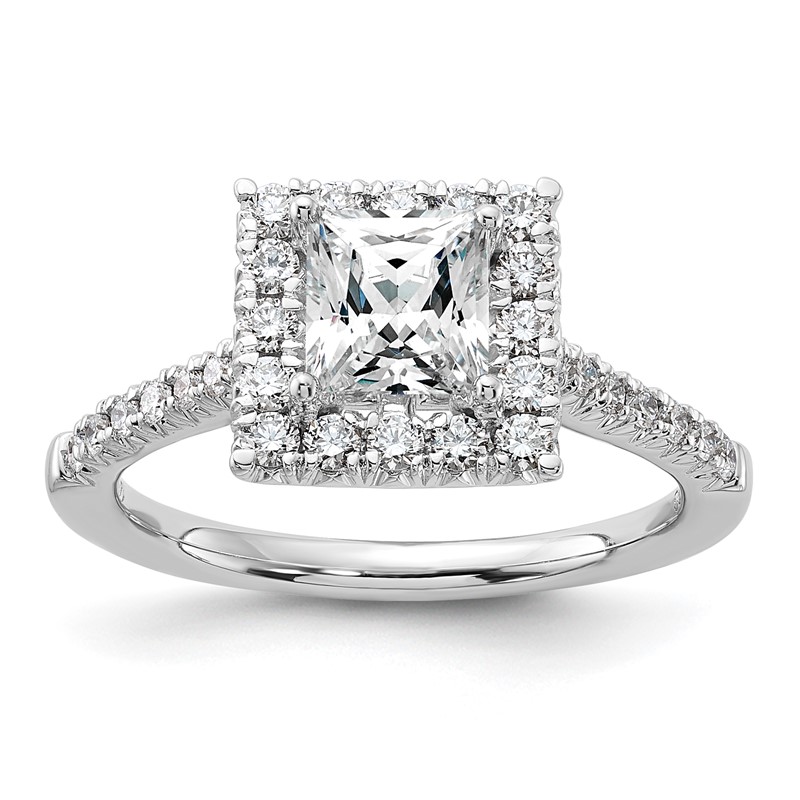14k White Gold 1/2 carat Lab Grown Diamond VS/SI+ G+ 1 carat Center Princess Semi Mount Halo Engagement Ring