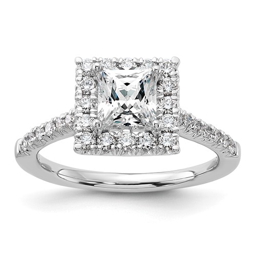 14K White Gold 0.50 Carat Lab Grown Diamond VS SI+ G+ 1 Carat Center Princess Semi Mount Halo Engagement Ring