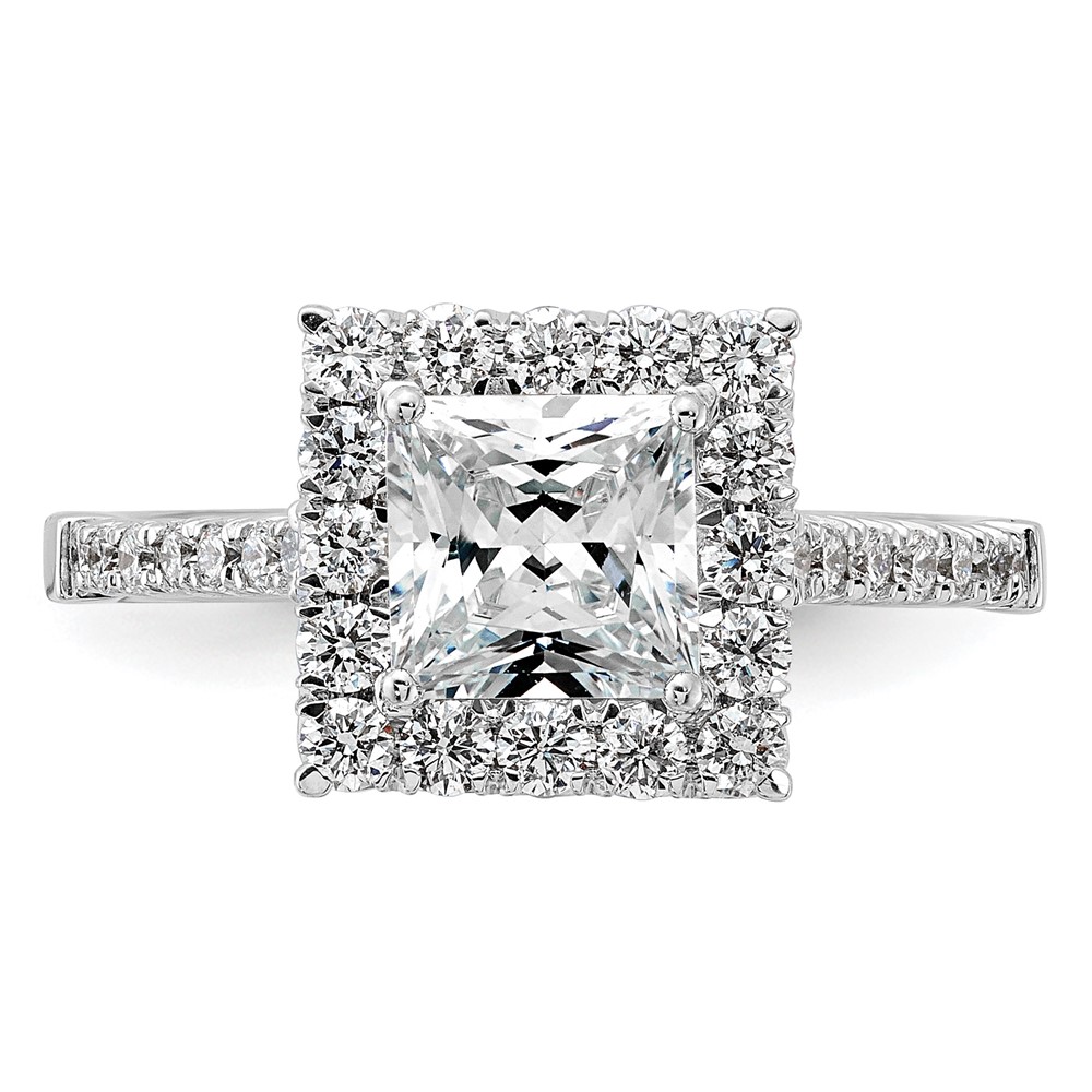 True Origin 14K White Gold 3/4 carat Lab Grown Diamond VS  D E F  Semi Mount Princess Halo Engagement Ring (RM2061E-150-WLD)