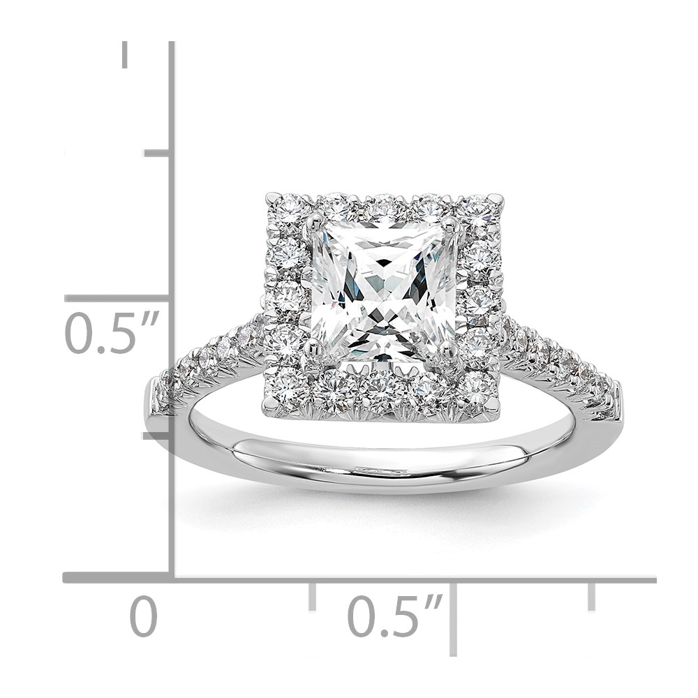True Origin 14K White Gold 3/4 carat Lab Grown Diamond VS  D E F  Semi Mount Princess Halo Engagement Ring (RM2061E-150-WLD)
