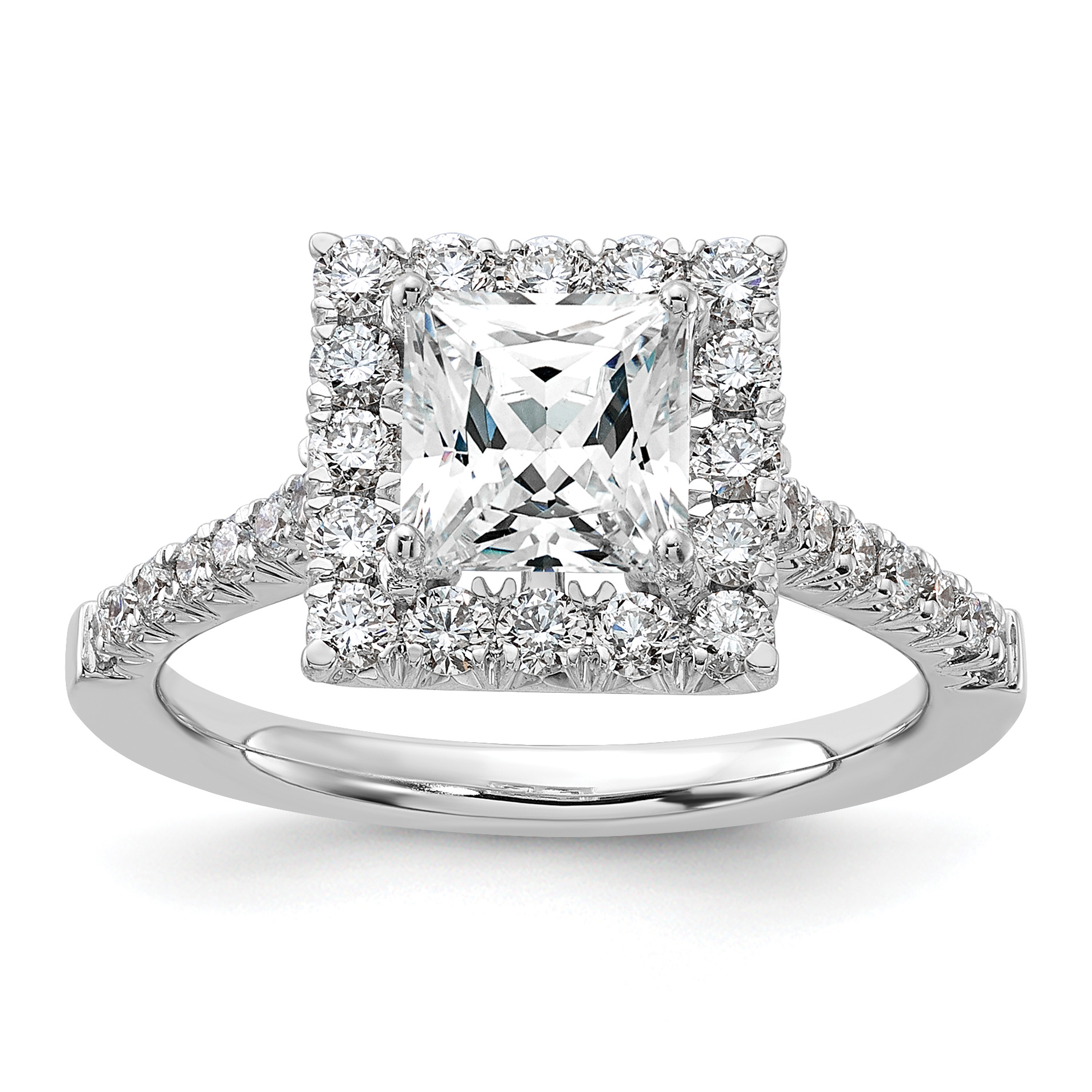 True Origin 14K White Gold 3/4 carat Lab Grown Diamond VS  D E F  Semi Mount Princess Halo Engagement Ring (RM2061E-150-WLD)