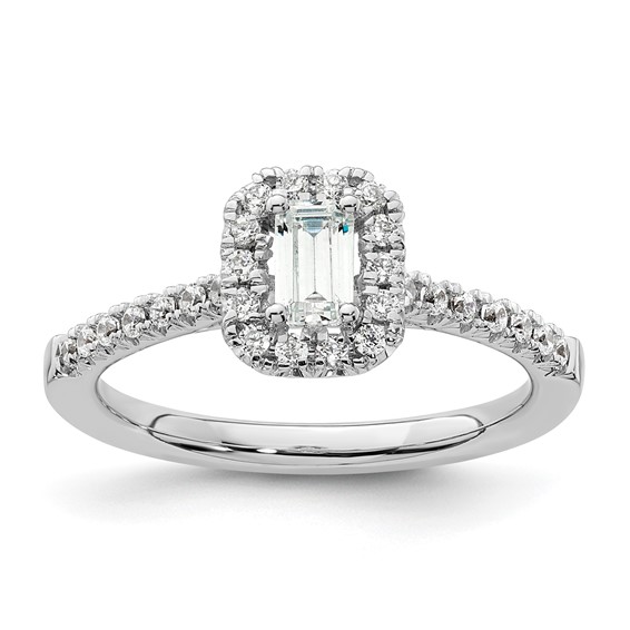 Emerald-Cut Halo Diamond Semi-mount Engagement Rings