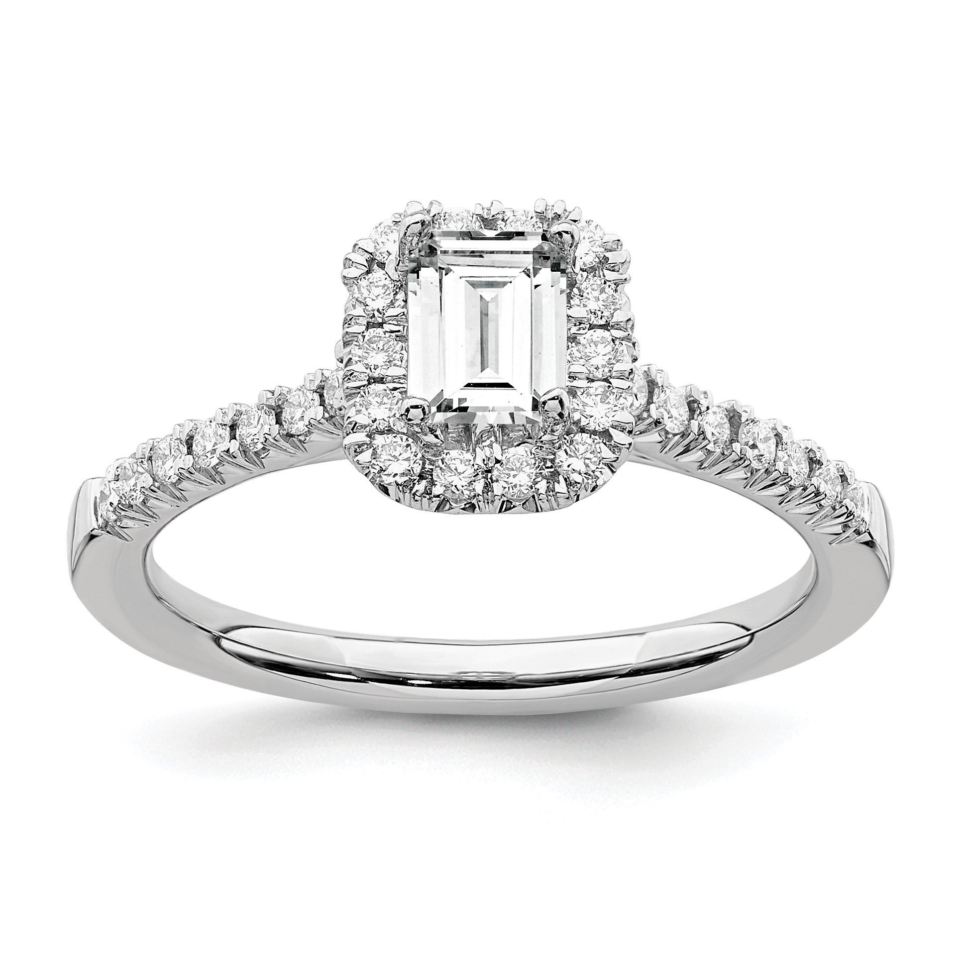 True Origin 14K White Gold 1/4 carat Lab Grown Diamond VS  D E F  Semi Mount Emerald Halo Engagement Ring (RM2062E-050-WLD)