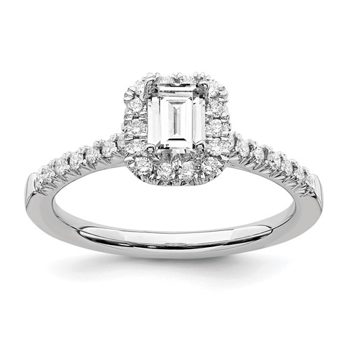 True Origin 14K White Gold 0.25 Carat Lab Grown Diamond VS+ F+ Semi-Mount Emerald Halo Engagement Ring