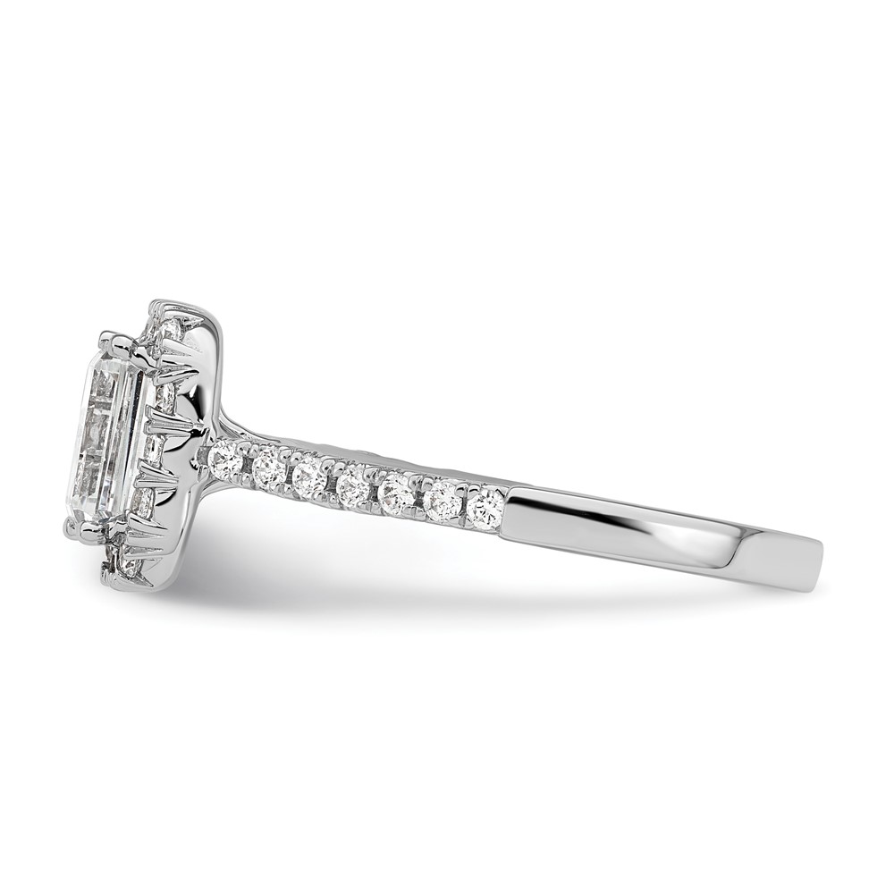 14k 1/2 carat Lab Grown Diamond VS/SI+ G+ 1 carat Emerald Center Semi Mount Halo Engagement Ring (RM2062E-100-7WLG)
