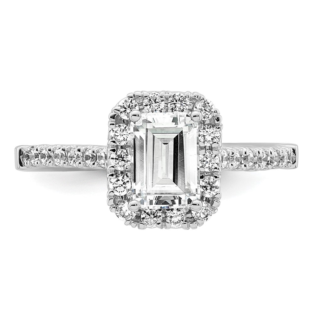 14k 1/2 carat Lab Grown Diamond VS/SI+ G+ 1 carat Emerald Center Semi Mount Halo Engagement Ring (RM2062E-100-7WLG)