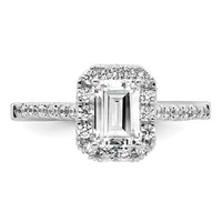 14K White Gold 0.50 Carat Lab Grown Diamond VS SI+ G+ 1 Carat Emerald Center Semi Mount Halo Engagement Ring view 4