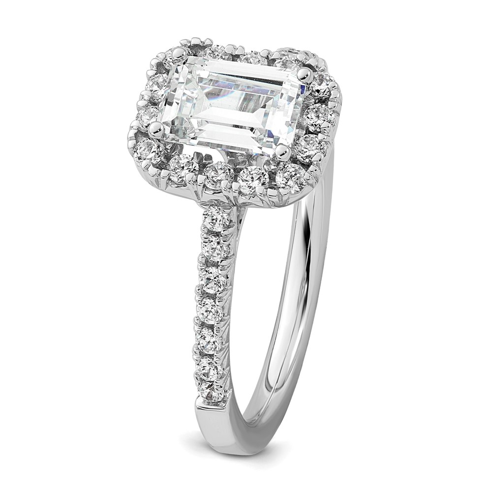 14k 1/2 carat Lab Grown Diamond VS/SI+ G+ 1 carat Emerald Center Semi Mount Halo Engagement Ring (RM2062E-100-7WLG)