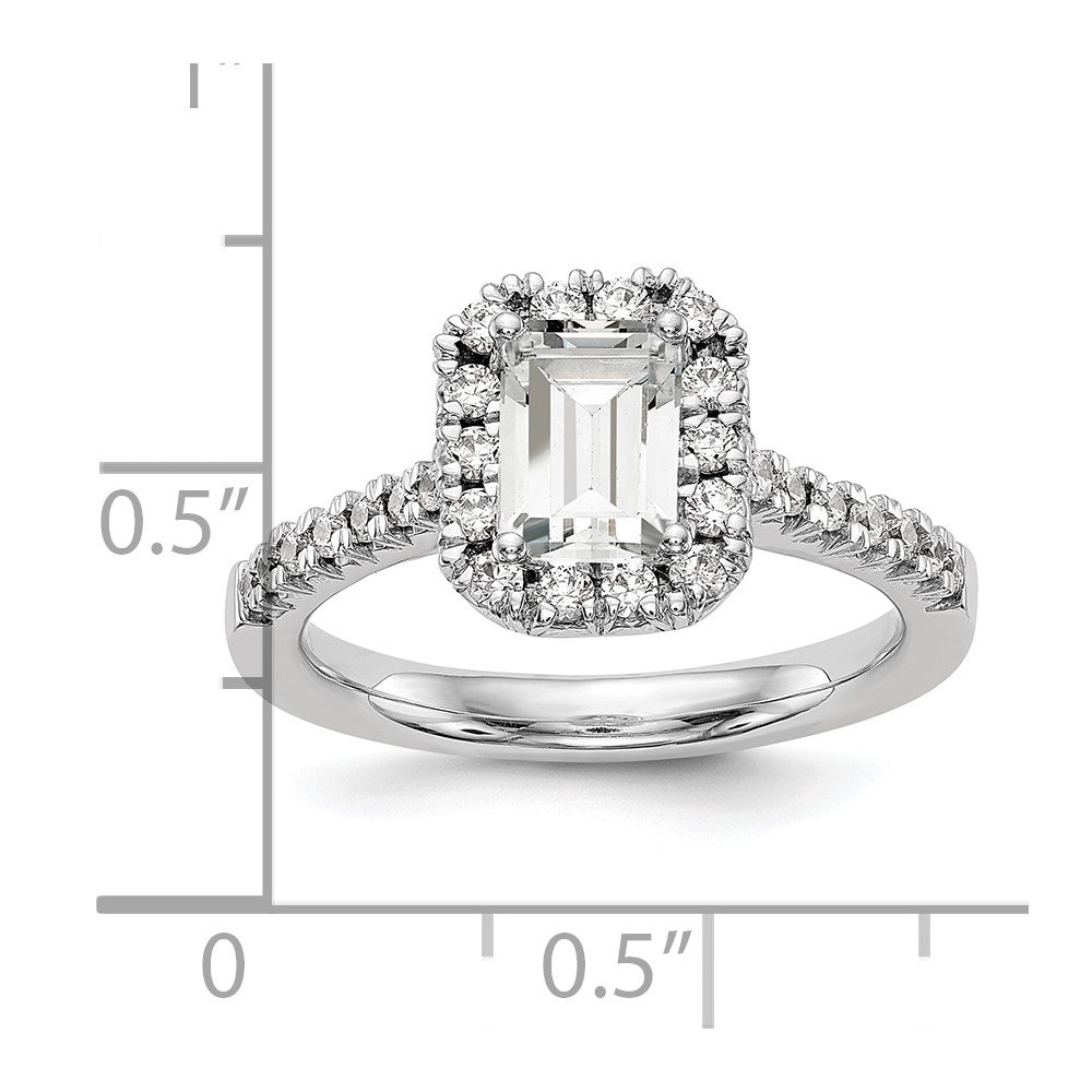 14k 1/2 carat Lab Grown Diamond VS/SI+ G+ 1 carat Emerald Center Semi Mount Halo Engagement Ring (RM2062E-100-7WLG)
