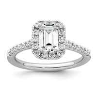 14K White Gold 0.50 Carat Lab Grown Diamond VS SI+ G+ 1 Carat Emerald Center Semi Mount Halo Engagement Ring view 1