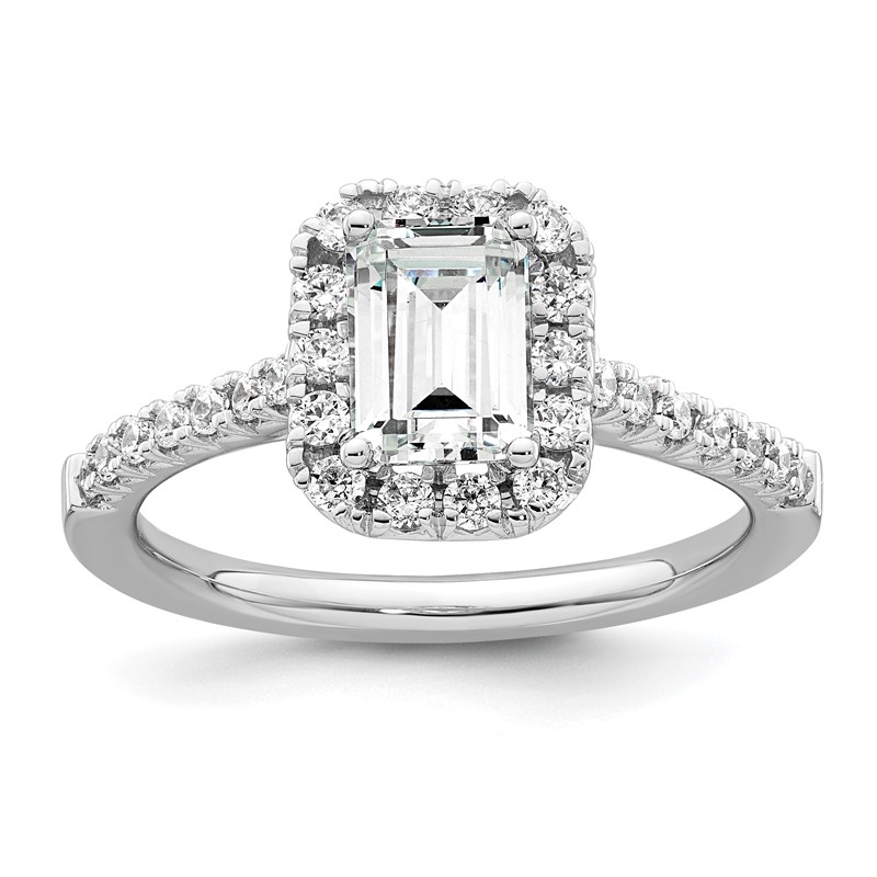 True Origin 14K White Gold 1/2 carat Lab Grown Diamond VS  D E F  Semi Mount Emerald Halo Engagement Ring
